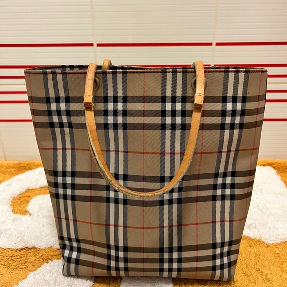Burberry Small Tote Handbag Check Plaid Women Great Condition - Picture 1 of 9